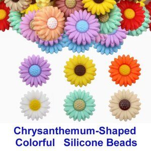 Chrysanthemum-Shaped Colorful Silicone Beads  24 Pieces  22mm